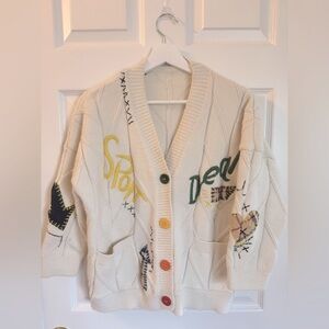 Cozy Embroidered cardigan with cute patchwork